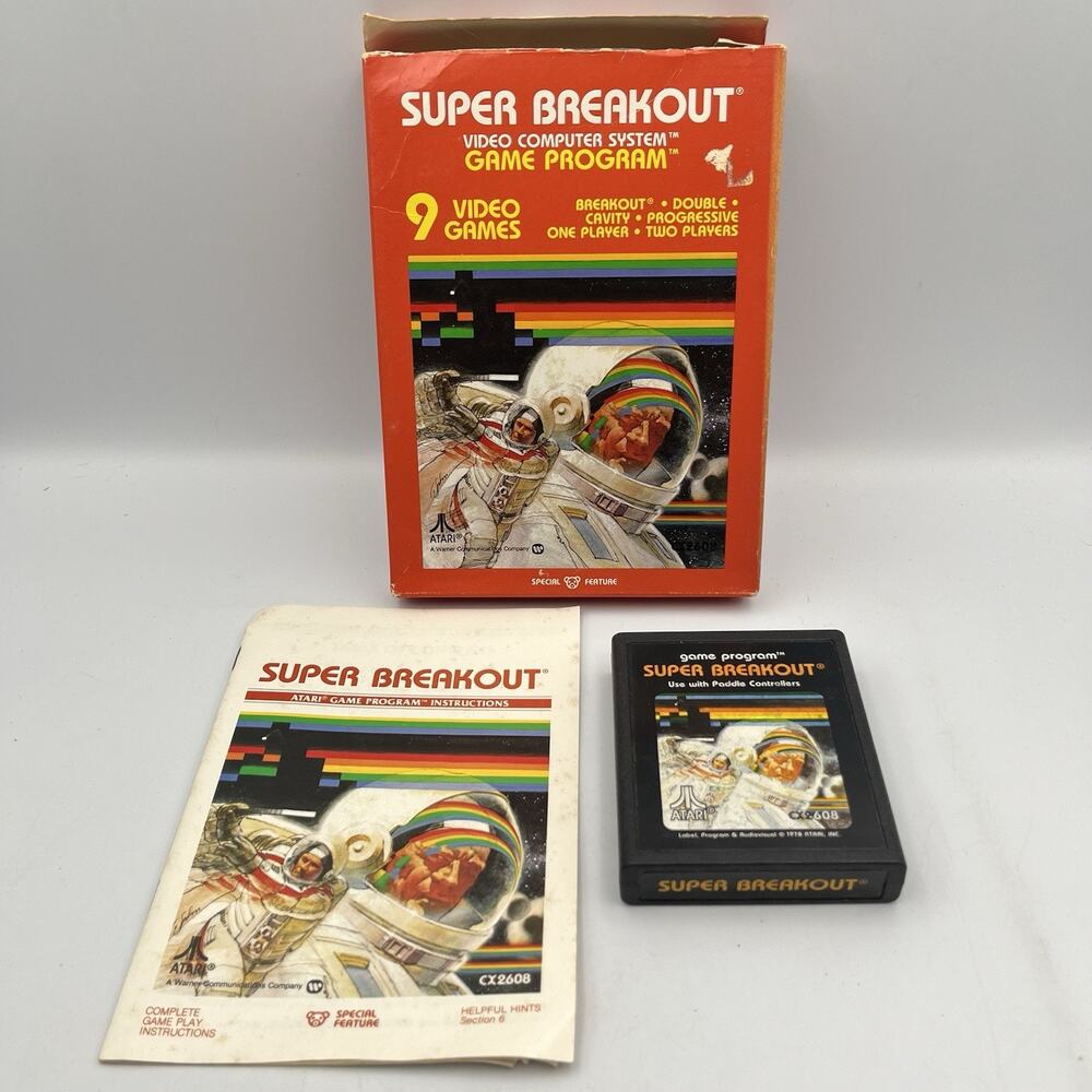Super Breakout (Atari 2600, 1978) CIB Video Game w/box & manual TESTED